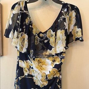 Floral Navy Dress with Yellow and White Accents